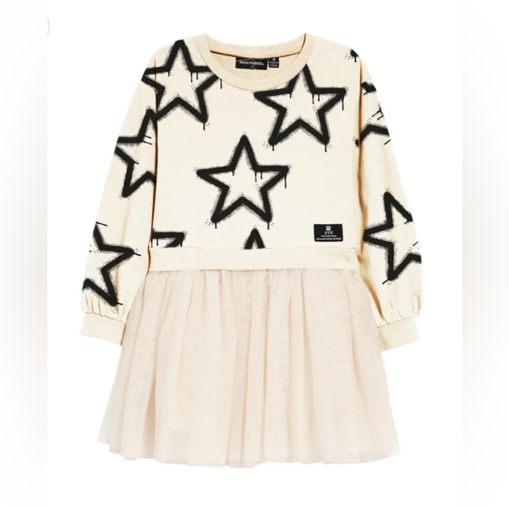 Mini Boden Cream Star Print Tulle Dress for Kids